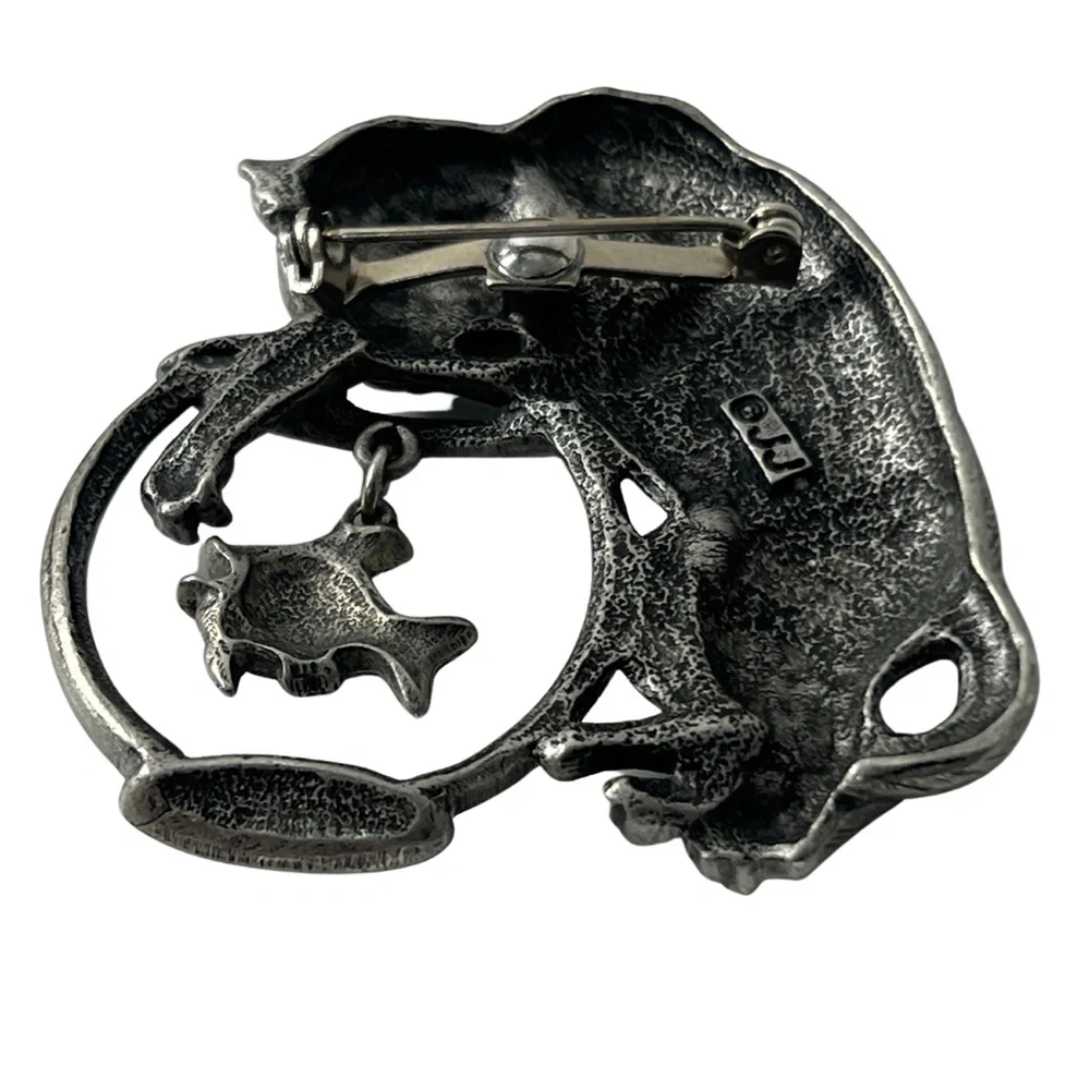 Vintage JJ Jonette Pewter Cat and Fish Bowl | Cat Lovers